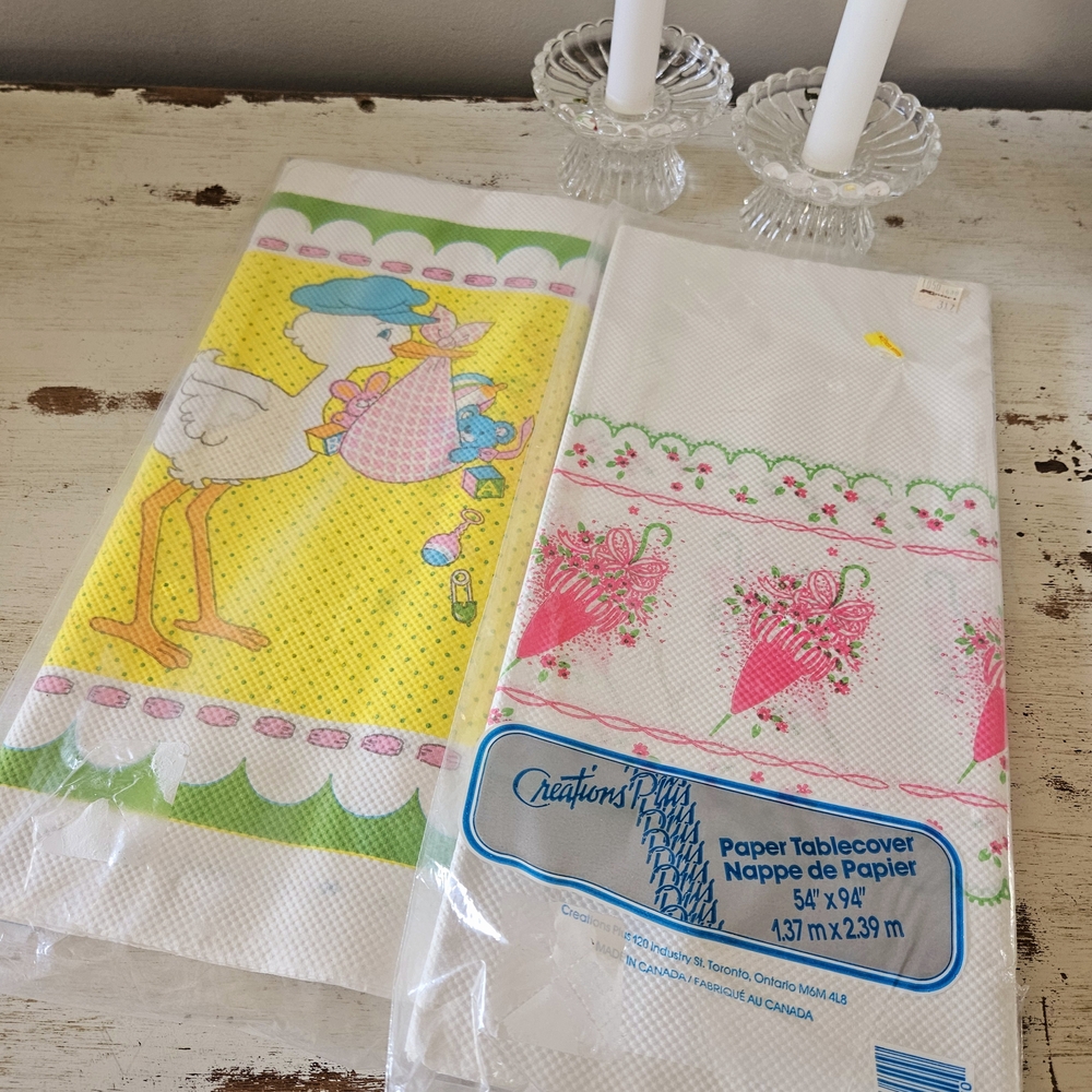 2 VINTAGE PAPER TABLECLOTHS